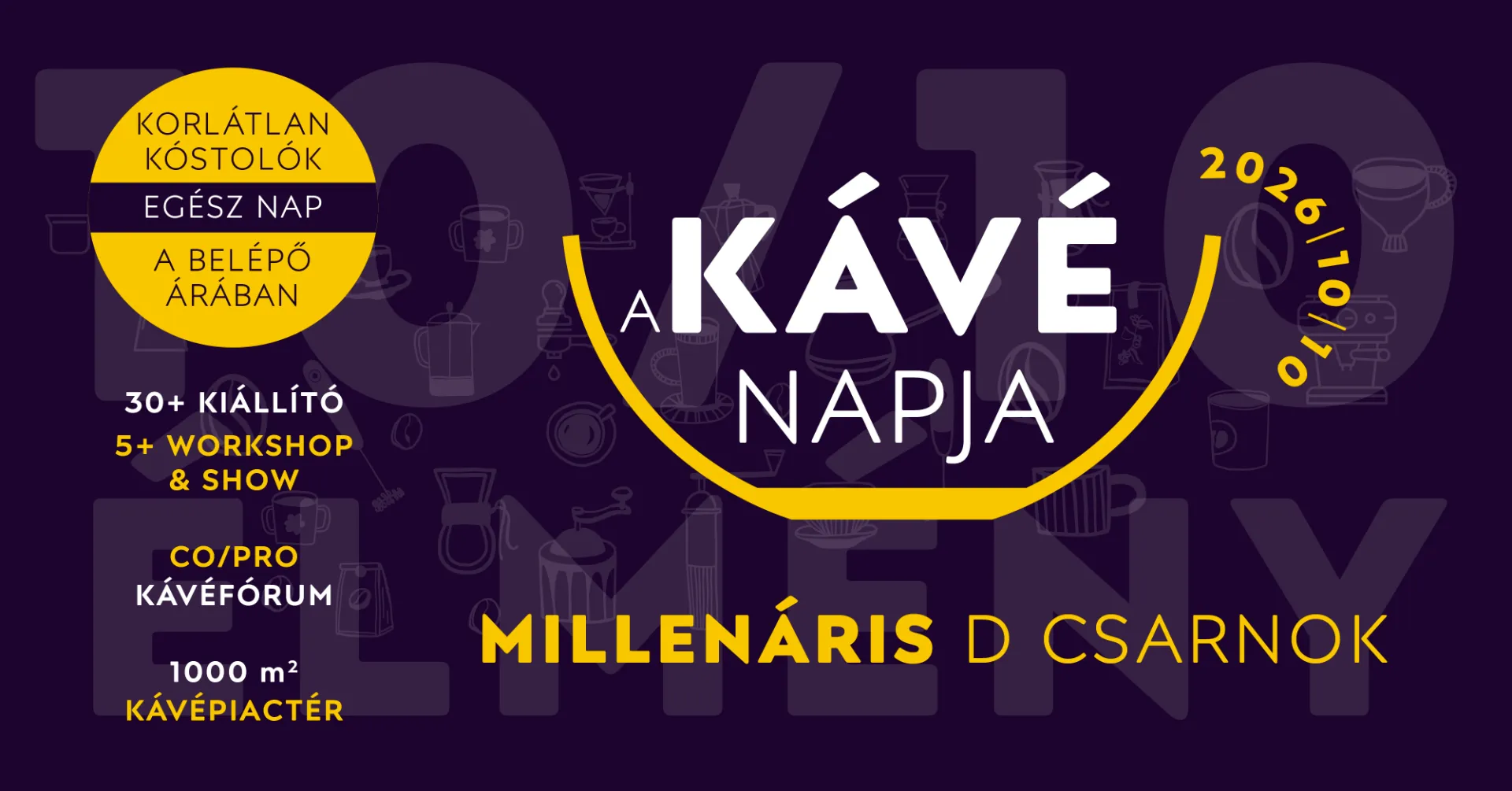 A Kávé Napja 2026 – 2026. október 10., Millenáris D csarnok, korlátlan kóstolók a belépő árában